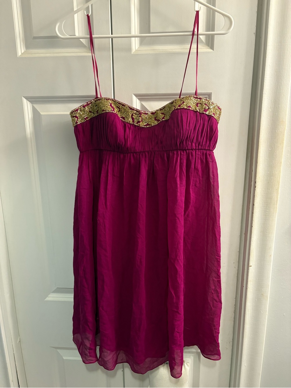 Woman's Fuchsia 100% silk lining Beaded Bust Mini Slip strapless Dress